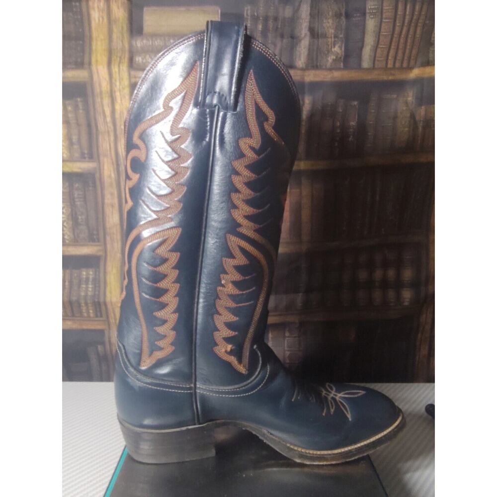 Justin Cowboy Boots 9.5 9 1/2 D Dark Navy Blue & Dk Burgundy Leather Embroidered Justin Cowboy Boots 9.5 9 1/2 D Dark Navy Blue & Dk Burgundy  main image 3